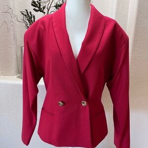 Red Wool Blend Crepe Blazer Women 8 Vintage Design Partnership Lined Gold Button